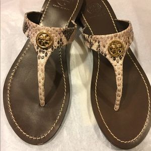 Auth Tory Burch Cameron Thong Python Flat Sandal